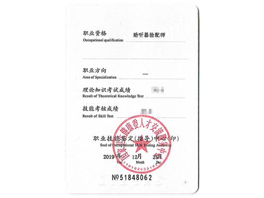 Excerpt of hearing aid dispenser certificate